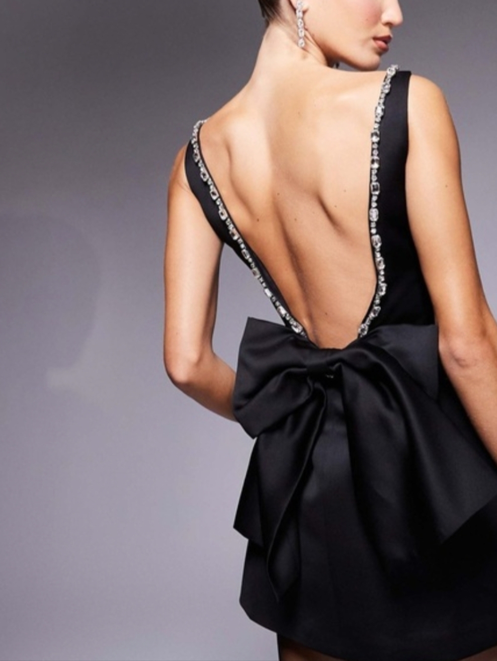 Backless Bow Diamante Cocktail Party Dress - The Frolic